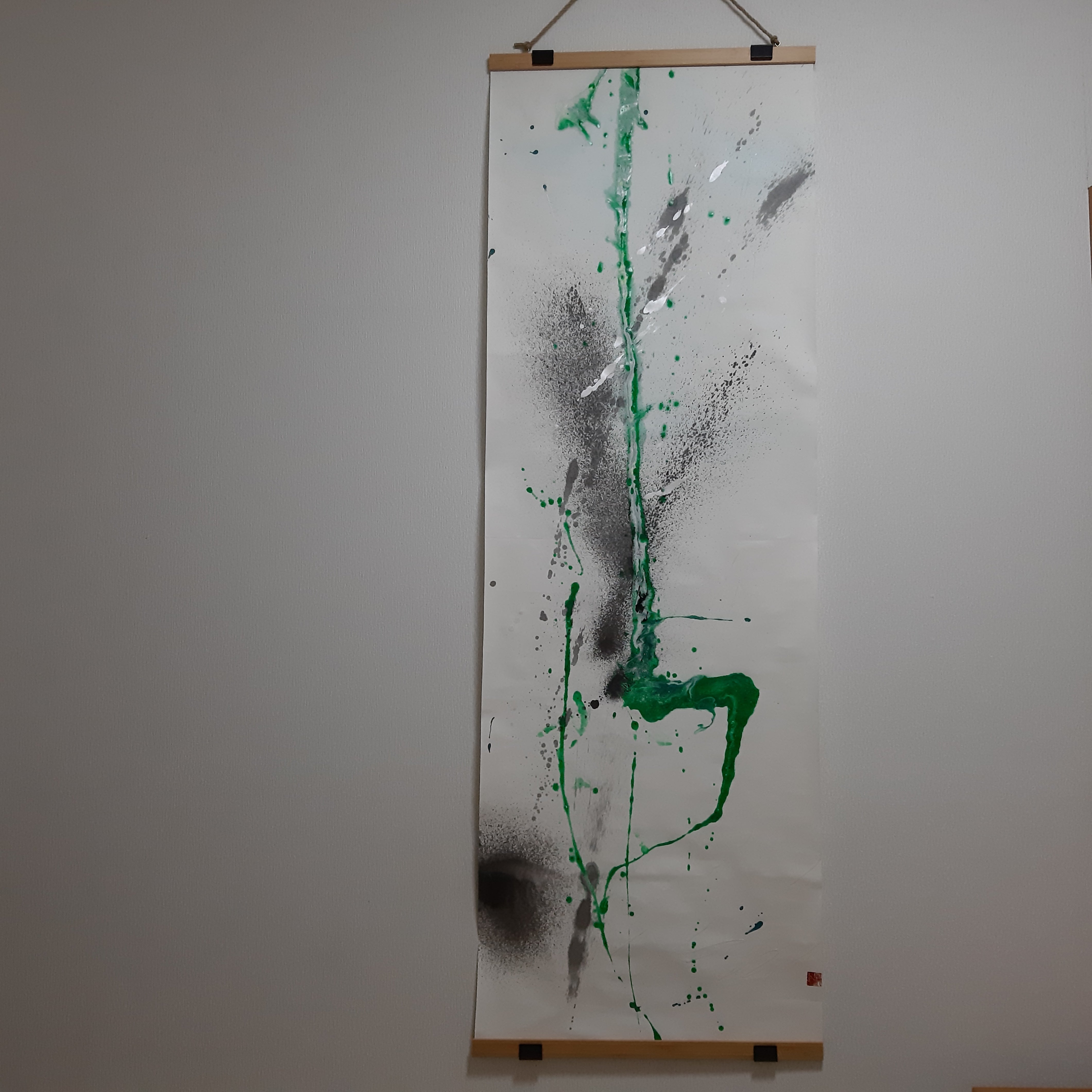 【値下げ】墨アート　‘’均衡‘’(10%OFF※12/31迄) 墨象原画 「創流融景(そうりゅうゆうけい)」 (600×1,800 mm) ※展示場所